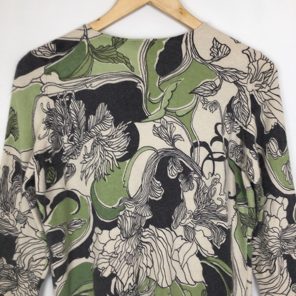 Ann Taylor Lambswool Angora Blend Cardigan Sweater Green Floral Women’s Size LP - Picture 8 of 11